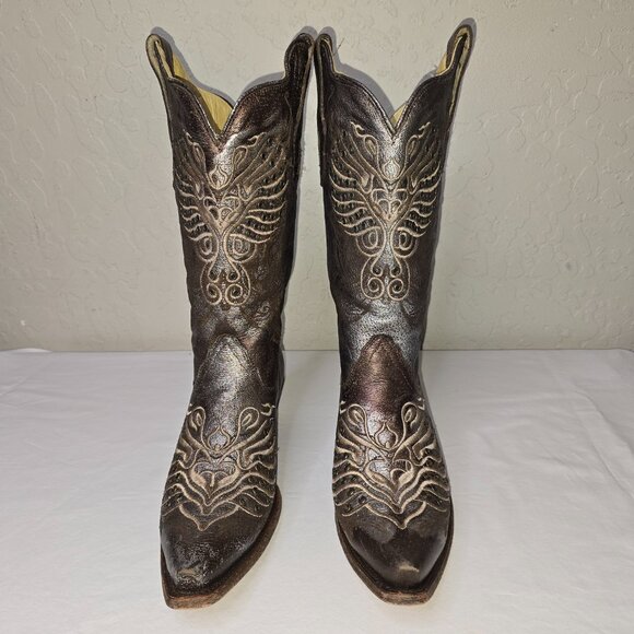 Corral Vintage Series Bronze Metallic Silver Grommet Leather Cowgirl Boots 8.5 - Picture 4 of 12